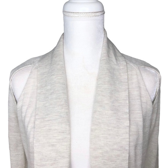 All Saints cut-out shoulder drape open cardigan sweater 4 gray cream wool - Picture 5 of 16